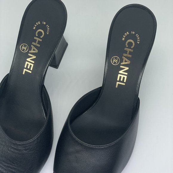 CHANEL 21B Leather Open Toe CC Curved Heels Mules Sandals Slides Shoes - Picture 12 of 16